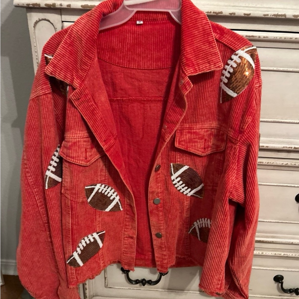 Red Corduroy Jacket with Football Patches